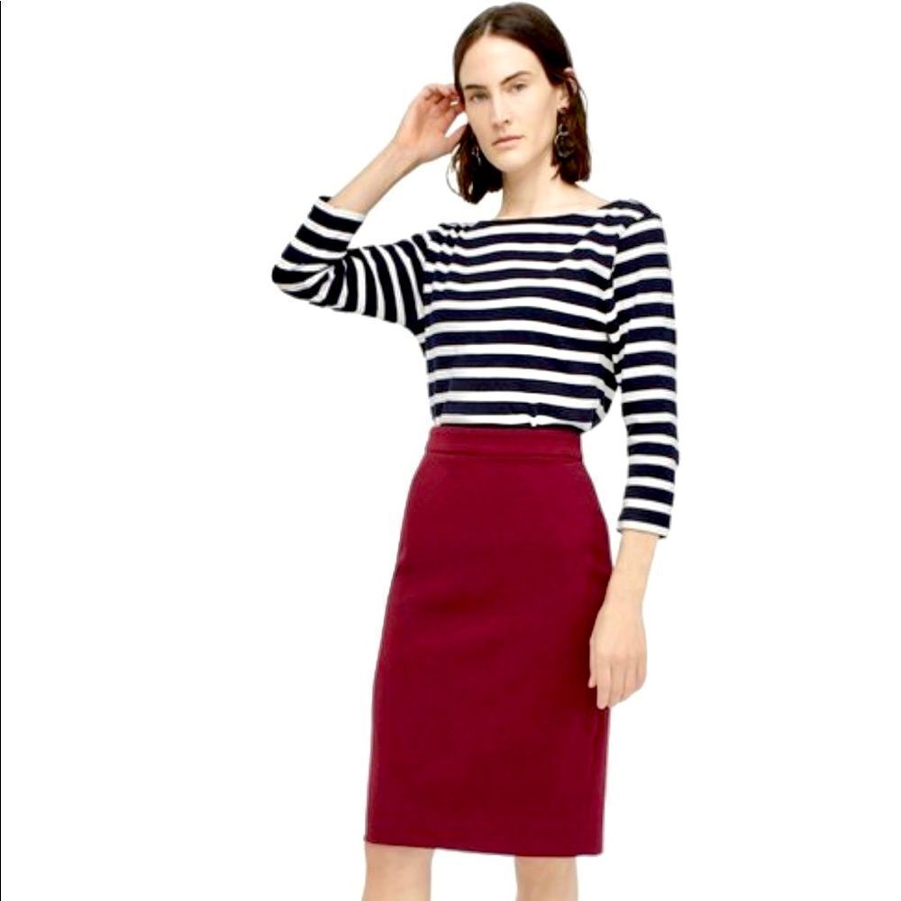 J. Crew Burgundy Wine Pencil Stretch Cotton Pencil Skirt Below the Knee Size 4
